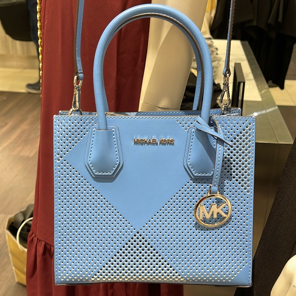 Michael Kors Perforated Leather Tote in Light Blue
